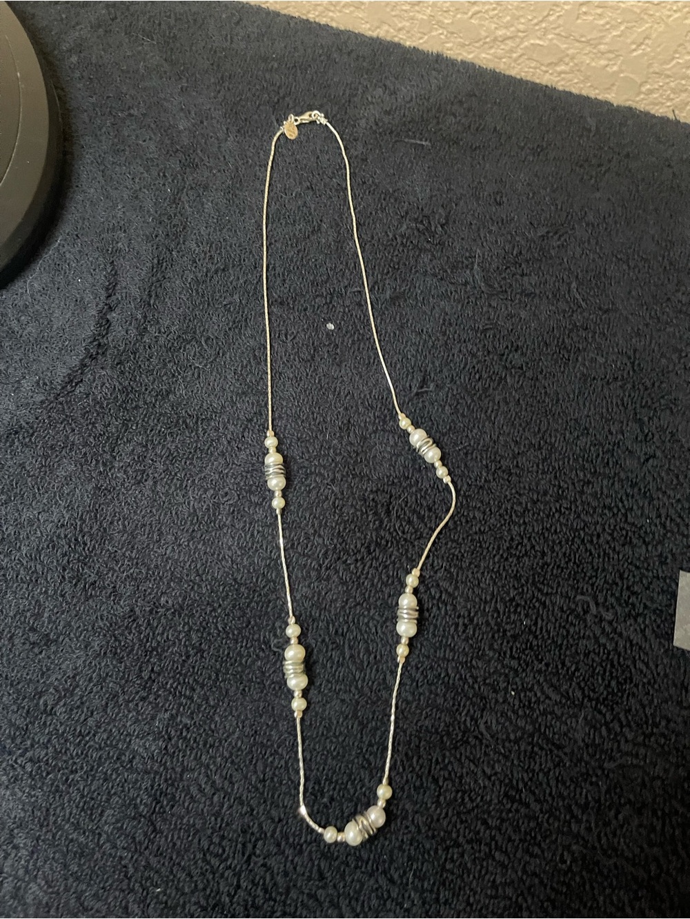 Long Silver Pearl Station Necklace - Classic Layering Strand